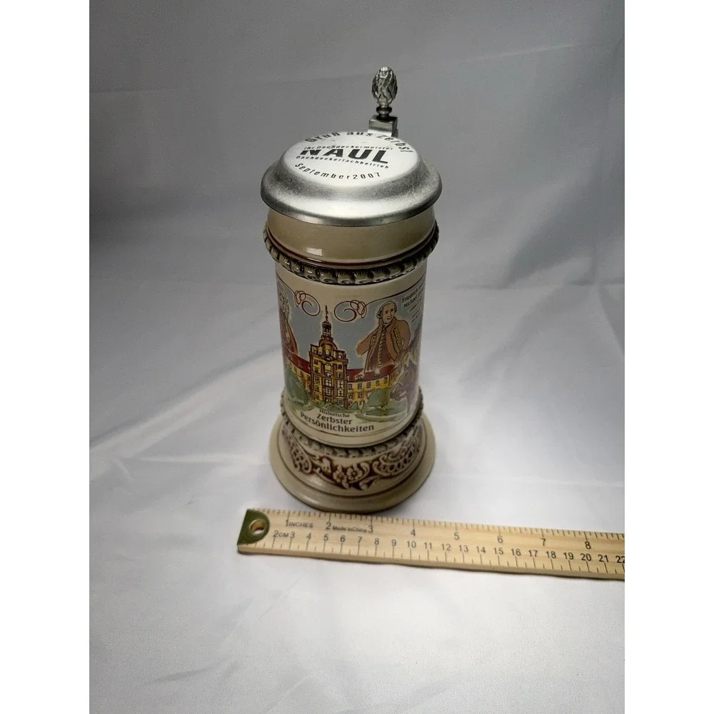 German Beer Stein Zerbst 2007 Zerbster‎ Personlichkeiten Pewter Lid Souvenir